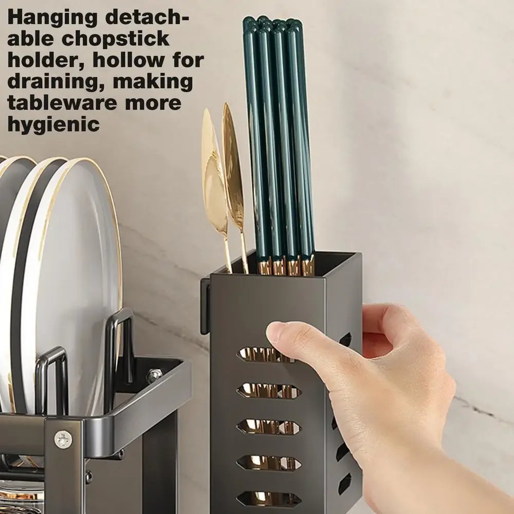 Dish Drying Rack Adjustable Kitchen Plates Organizer with Drainboard Over Sink Countertop Cutlery Storage Holder