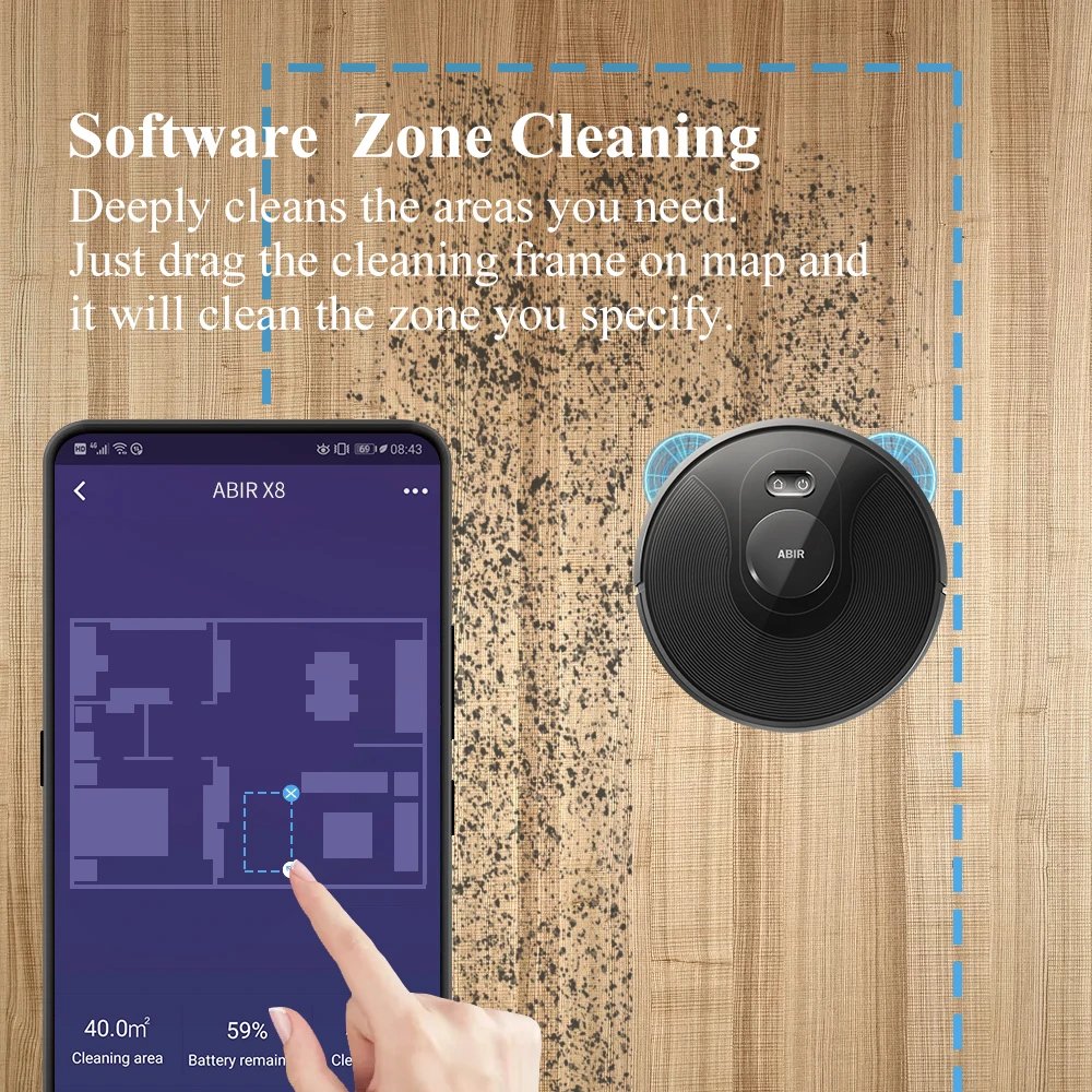 ABIR X8 Robot Vacuum Cleaner ,Laser System, Multiple Floors Maps, Zone Cleaning,Restricted Area Setting for Home Carpet Cleaning ABIR X8 Robot Vacuum Cleaner ,Laser System, Multiple Floors Maps, Zone Cleaning,Restricted Area Setting for Home Carpet Cleaning