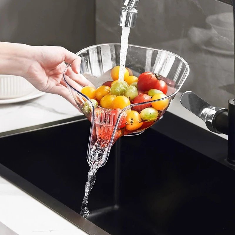 Thanstar Kitchen Transparent Drain Basket Vegetable Fruit Washing Filter Strainer Drainer Bowl Rice Sieve Colander Cleaning Tool