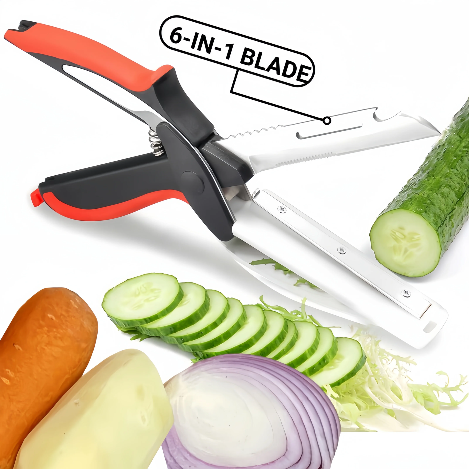 Cutting Board Scissors 6 in 1 Chicken Scissors Salad Chopper Multi-functional Scissors Vegetable Cutter Kitchen Scissors Cutting Board Kitchen Scissors 6-in-1