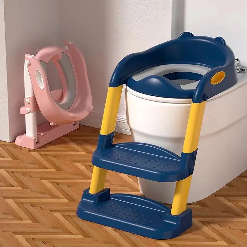 New Potty Training Seat With Step Stool Ladder Folding Toilet Seat Backrest Training Chair For Baby Kids Portable Children's Pot Kids Ladder Folding Toilet Seat Training Potty.
