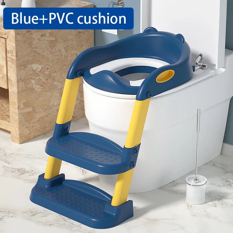 New Potty Training Seat With Step Stool Ladder Folding Toilet Seat Backrest Training Chair For Baby Kids Portable Children's Pot Kids Ladder Folding Toilet Seat Training Potty