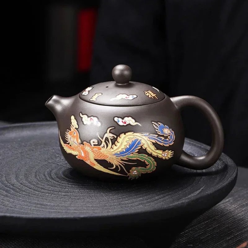 Color-Changing Dragon & Phoenix Chinese Dragon And Phoenix Colour Changing Teapot Pure Handmade Purple Sand Teapot Color-Changing Dragon & Phoenix Chinese Dragon And Phoenix Colour Changing Teapot Pure Handmade Purple Sand Teapot