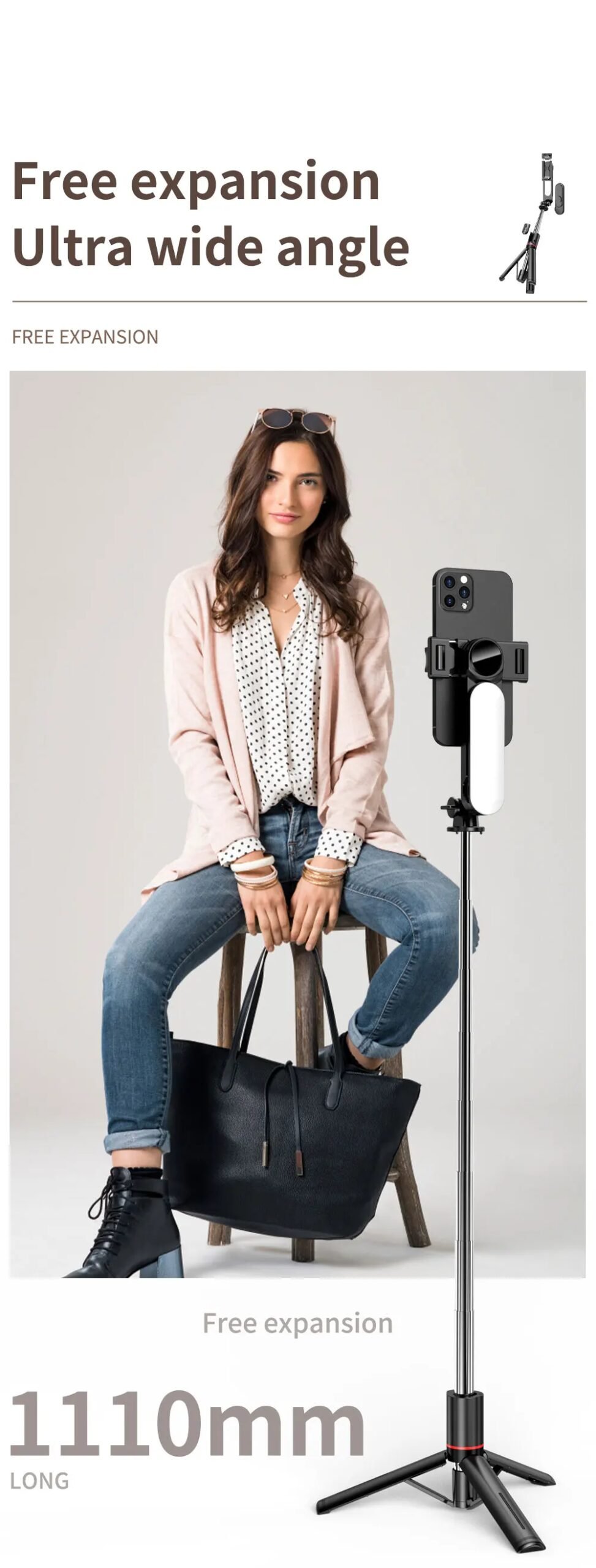 Wireless Foldable Selfie Stick Mini with Fill Light