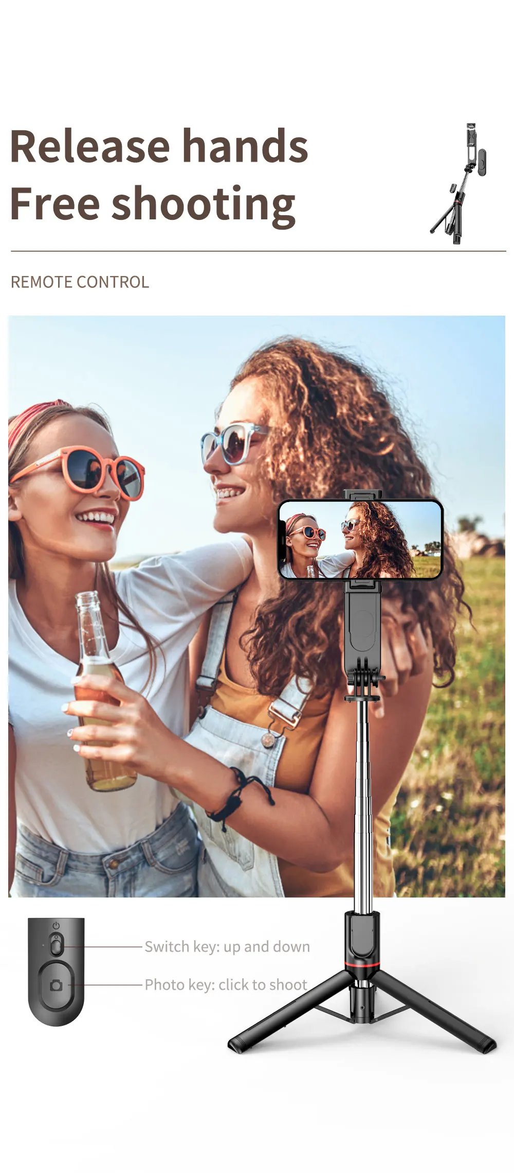 Gmert Selfie Stick Fill Light Foldable Mini Tripod. 9 lighting positions Extends up to 1070mm for wide-angle shots, perfect for all phones