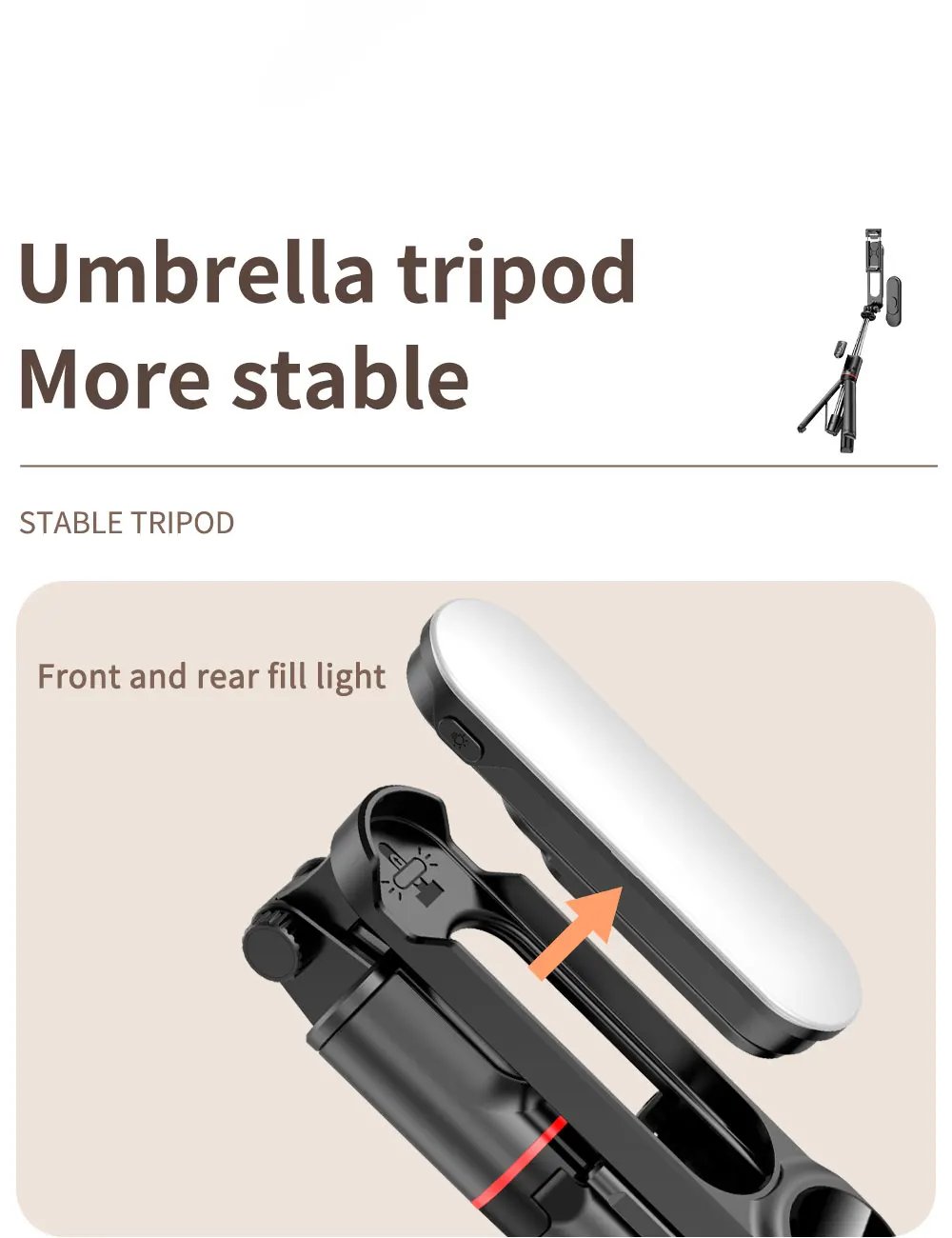 KEELEAD Selfie Stick with Fill Light Foldable Mini Tripod Wireless Bluetooth Remote Shutter for iPhone Smartphones