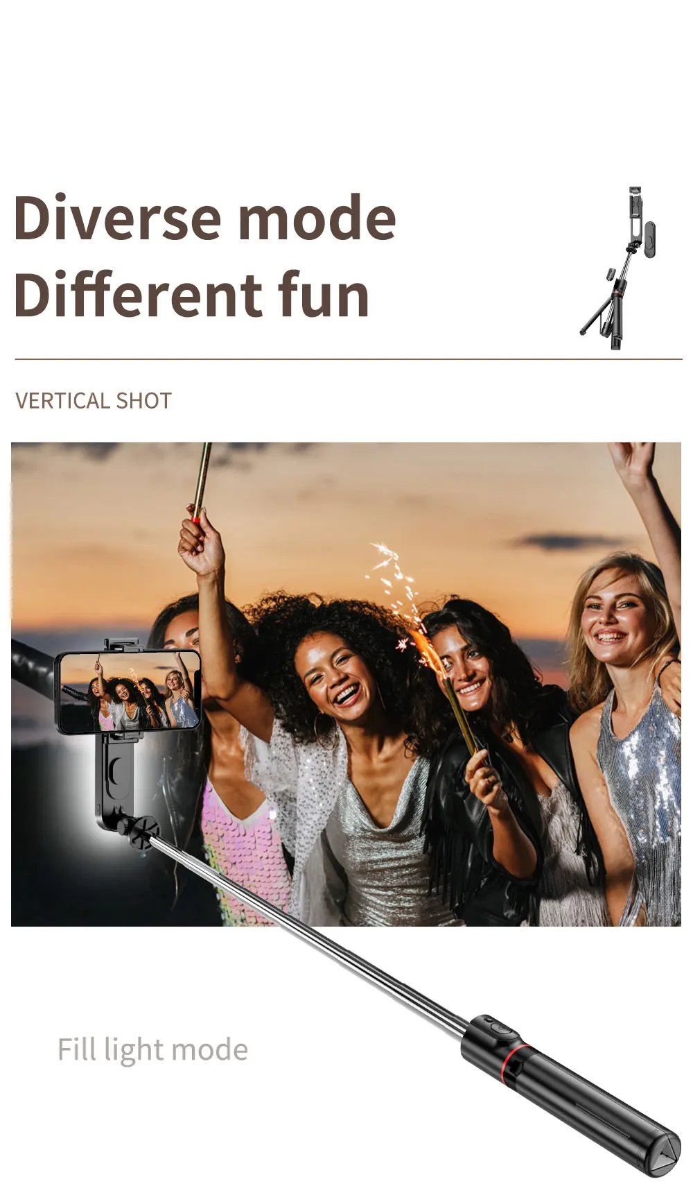 KEELEAD Selfie Stick with Fill Light Foldable Mini Tripod Wireless Bluetooth Remote Shutter for iPhone Smartphones