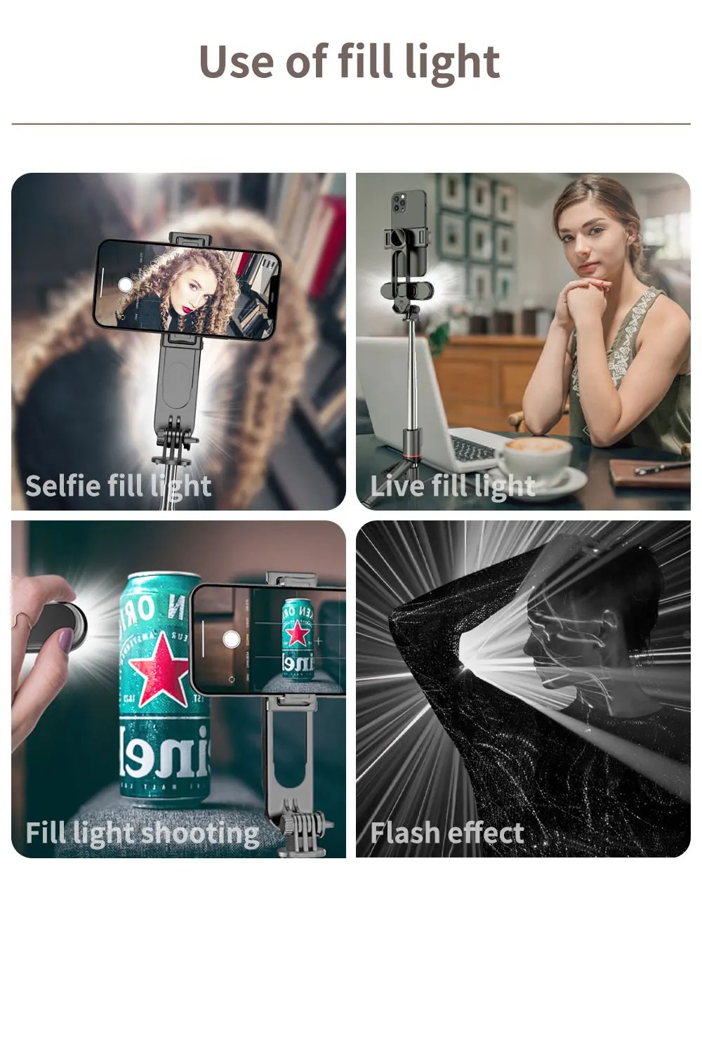 Gmert Selfie Stick Fill Light Foldable Mini Tripod. 9 lighting positions Extends up to 1070mm for wide-angle shots, perfect for all phones