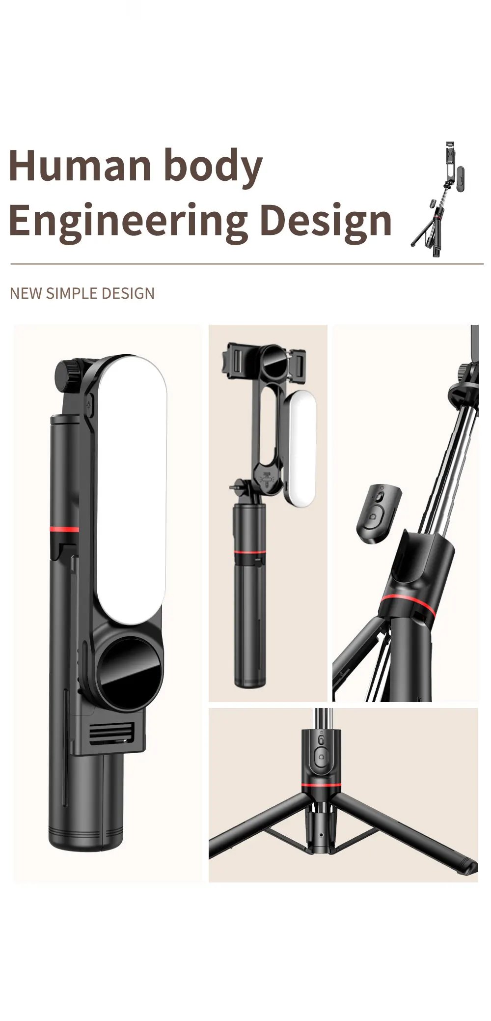 KEELEAD Selfie Stick with Fill Light Foldable Mini Tripod Wireless Bluetooth Remote Shutter for iPhone Smartphones