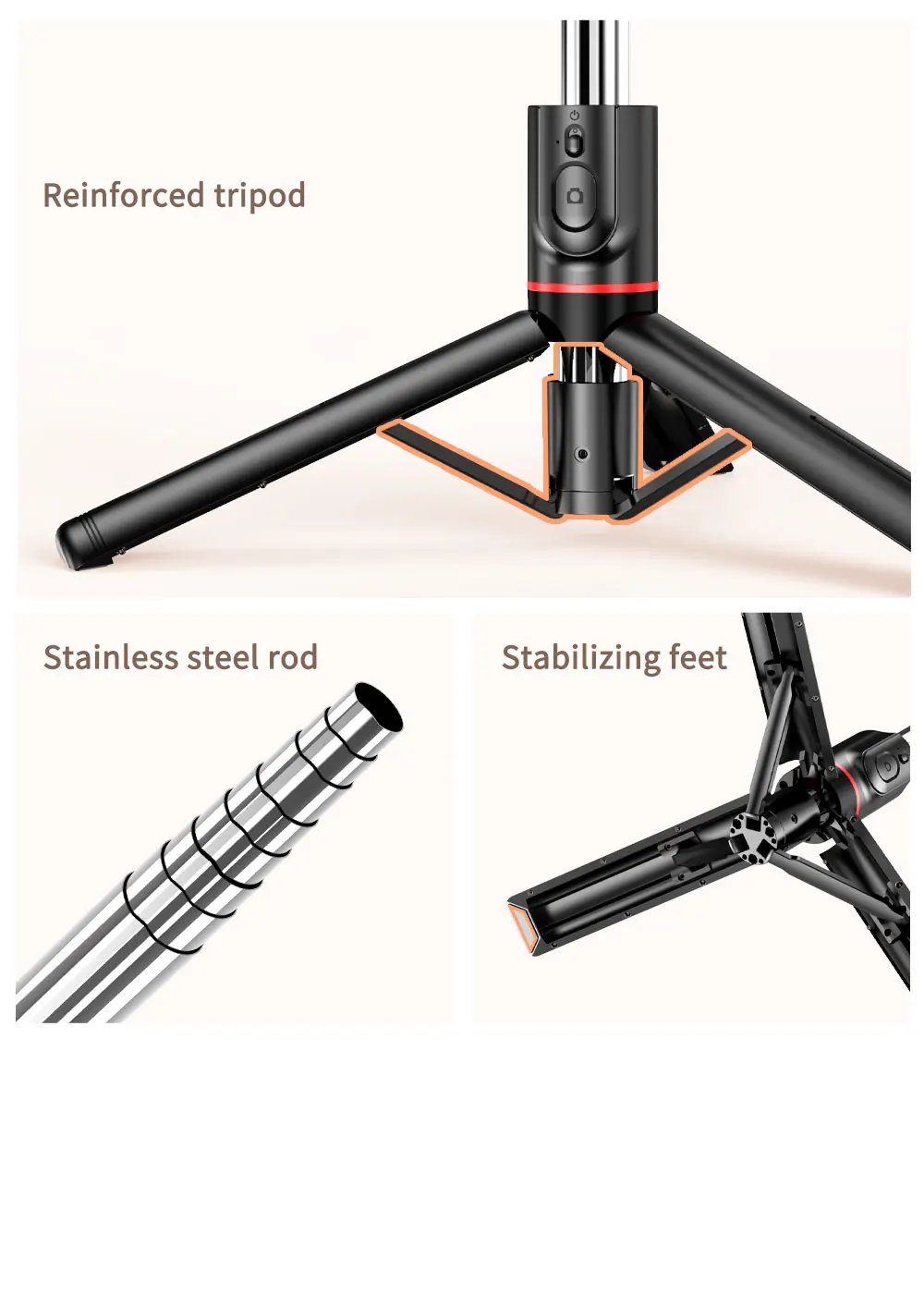 Wireless Foldable Selfie Stick Mini with Fill Light