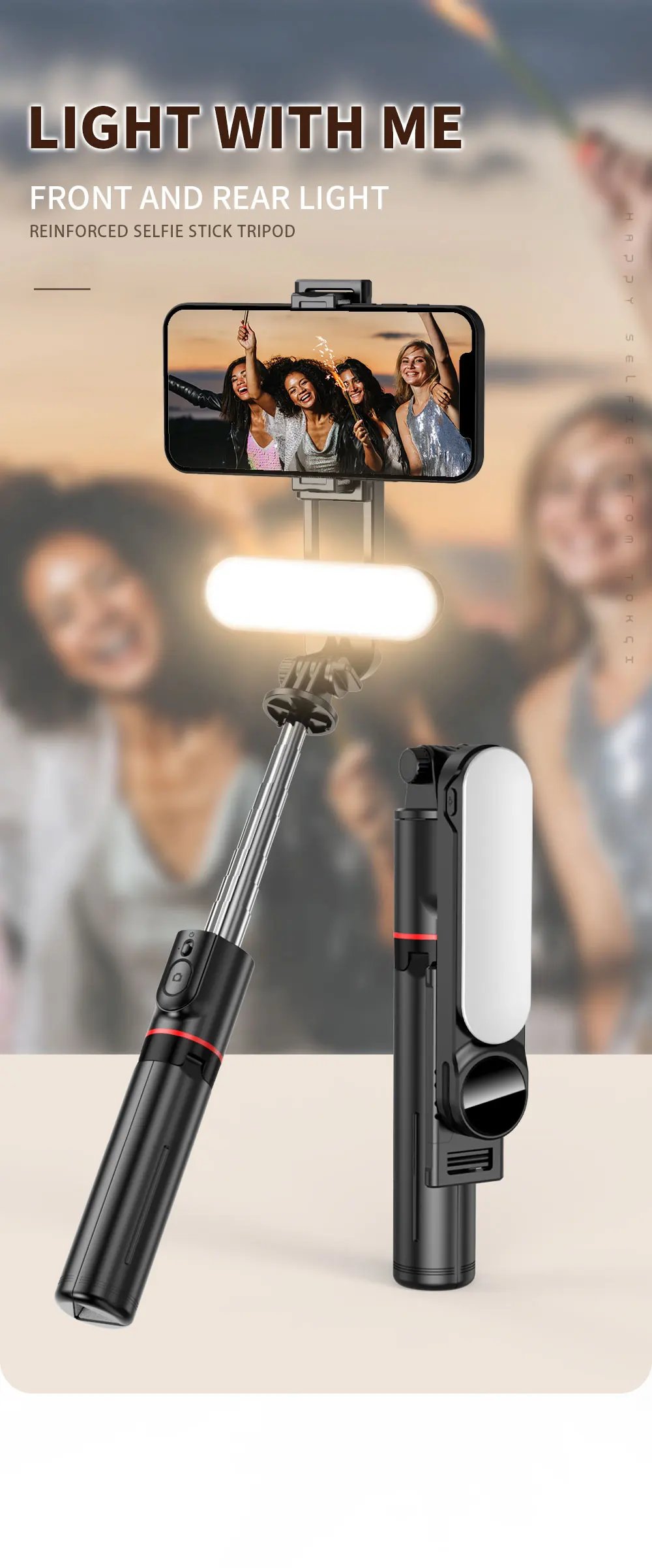 Wireless Foldable Selfie Stick Mini with Fill Light