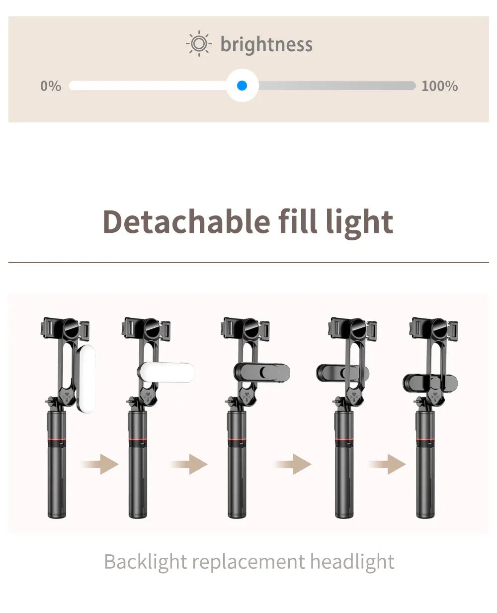 KEELEAD Selfie Stick with Fill Light Foldable Mini Tripod Wireless Bluetooth Remote Shutter for iPhone Smartphones