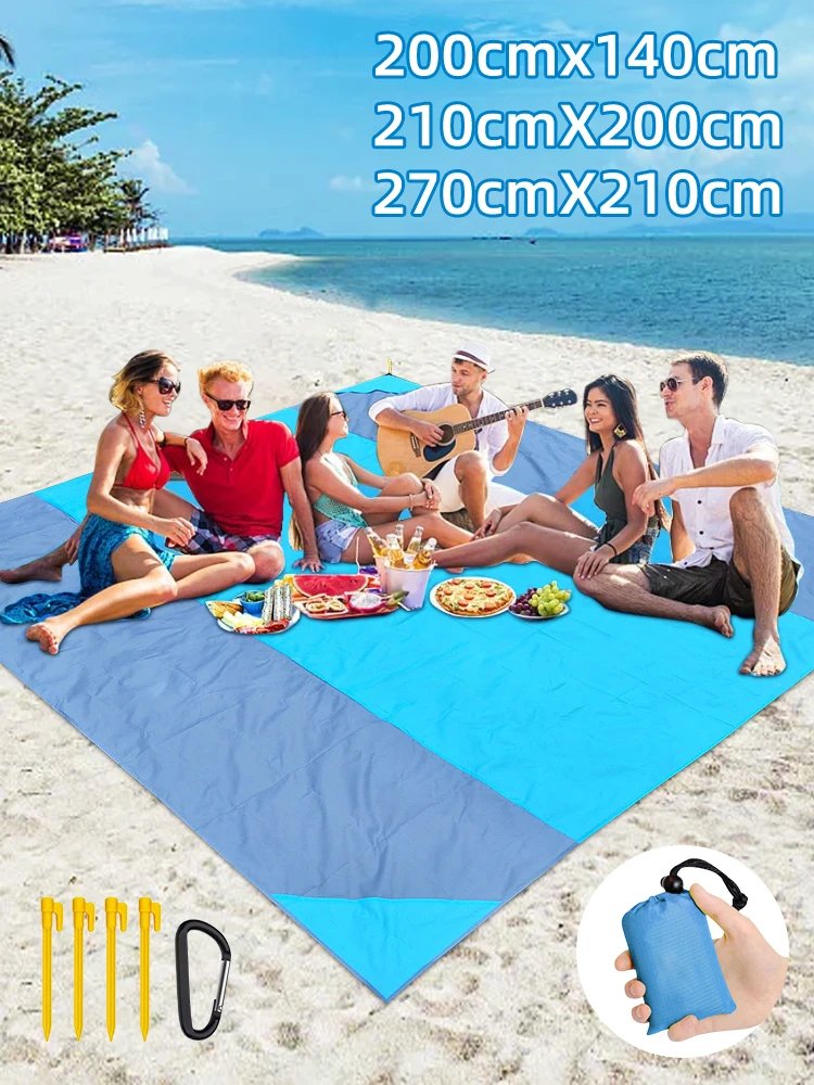 2x2.1m Waterproof Pocket Beach Blanket Folding Camping Mat Mattress Portable Lightweight Mat Outdoor Picnic Mat Sand Beach Mat