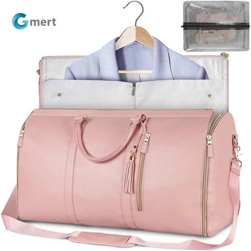 2024 Fashion Large PU Folding Suit Storage Bag Women High Capacity Luggage Handbag Travel Sport Outdoor Multi Function Organizer