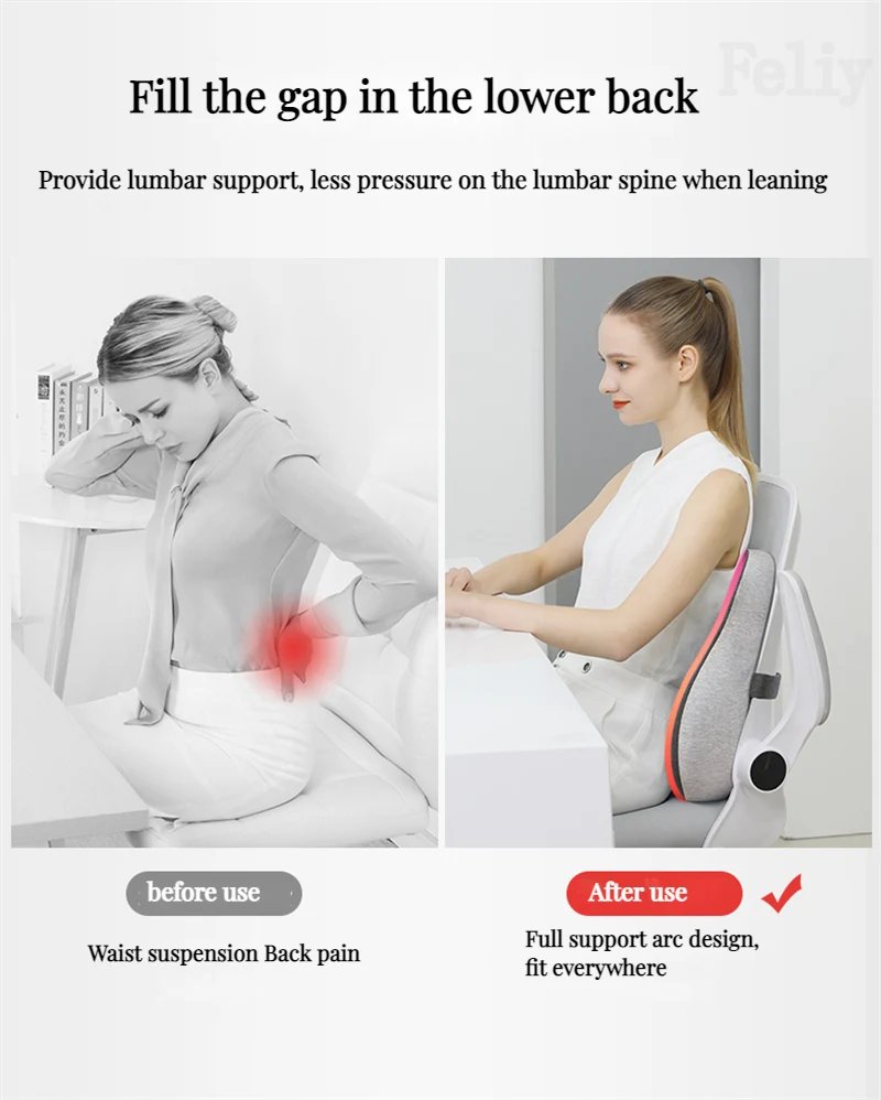 Memory Foam Office Chair Cushion Car Seat Support Waist Pillow Massage Lumbar Orthopedic Pillow Buttock Coccyx Cushion Back Pads