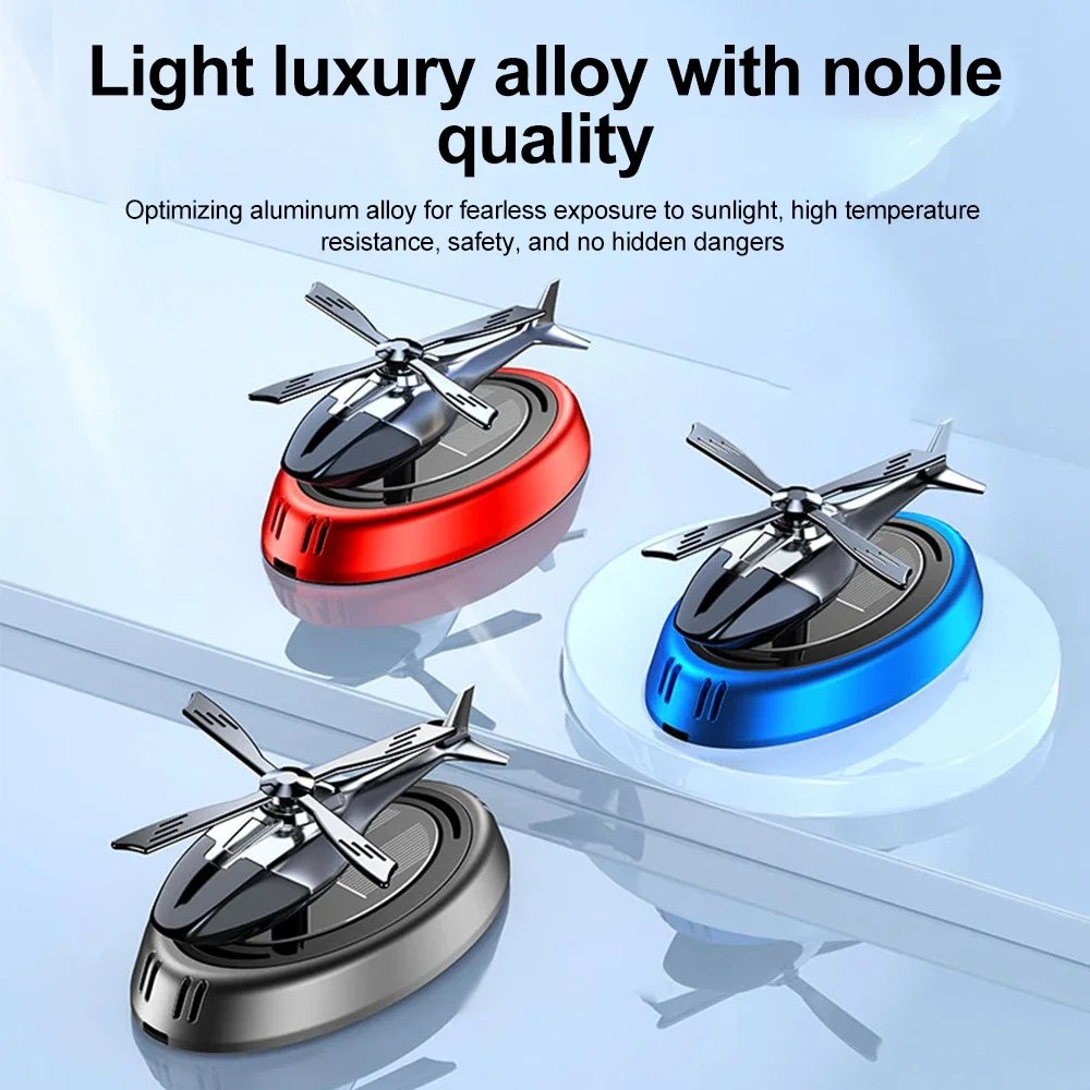 Solar Powered Rotation Helicopter Solar Aromatherapy Car Air Freshener Alloy+ABS Wooden Fragrance Auto Aroma Diffuser