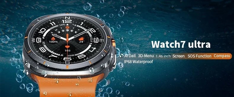 New 2024 Watch 7 Ultra 1:1 47mm Smartwatch AMOLED Screen Bluetooth Call IP68 Waterproof Mens Smart Watch for Android IOS