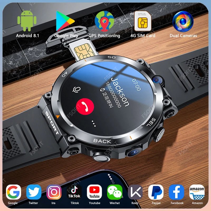 1.39-inch 4G Network SIM Card Smart Watch Dual Camera GPS Wifi NFC Rugged 64G-ROM Google Play IP67 Android Men Women Smartwatch 1.39-inch 4G Network SIM Card Smart Watch Dual Camera GPS Wifi NFC Rugged 64G-ROM Google Play IP67 Android Men Women Smartwatch