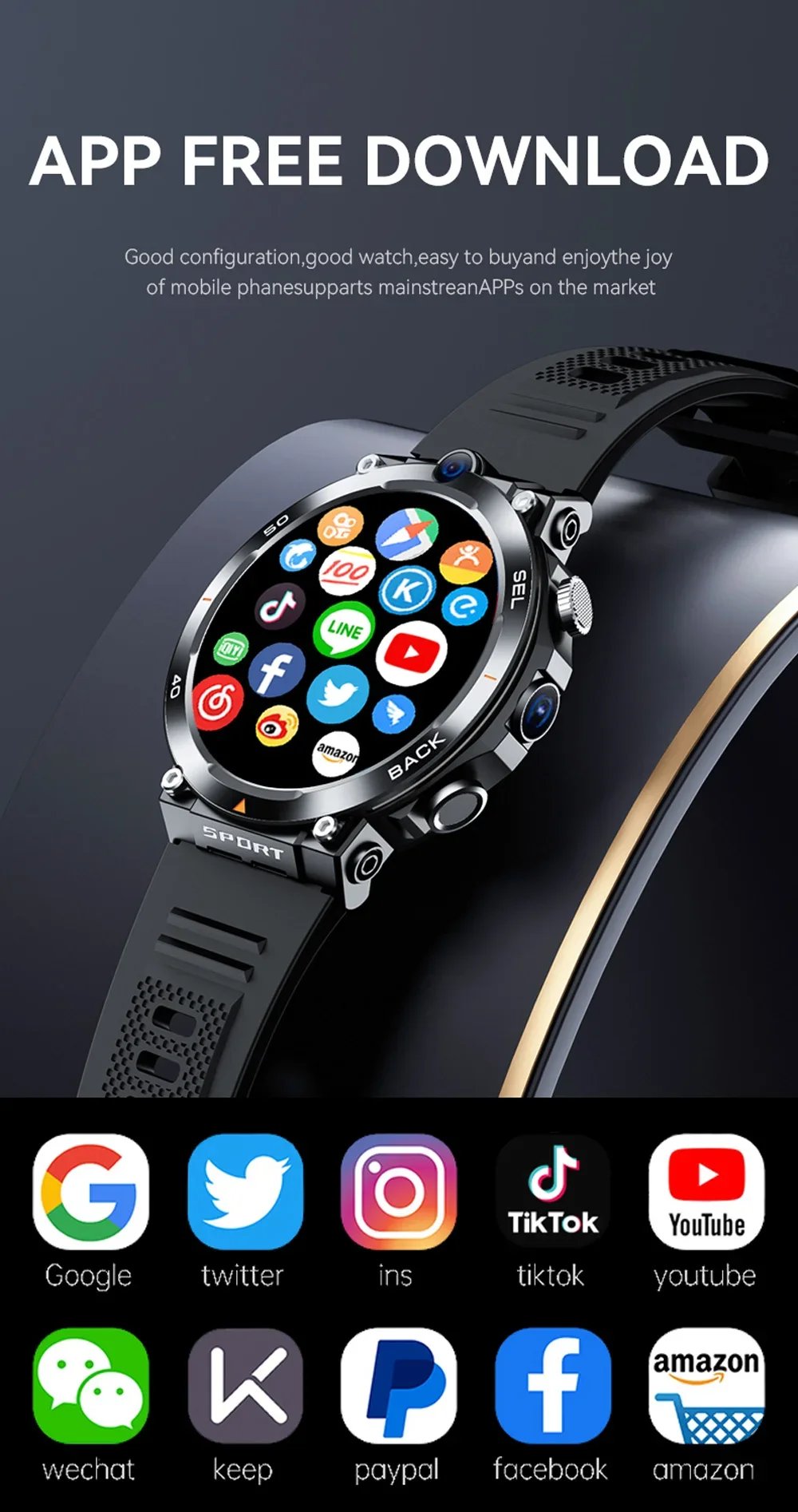 1.39-inch 4G Network SIM Card Smart Watch Dual Camera GPS Wifi NFC Rugged 64G-ROM Google Play IP67 Android Men Women Smartwatch 1.39-inch 4G Network SIM Card Smart Watch Dual Camera GPS Wifi NFC Rugged 64G-ROM Google Play IP67 Android Men Women Smartwatch