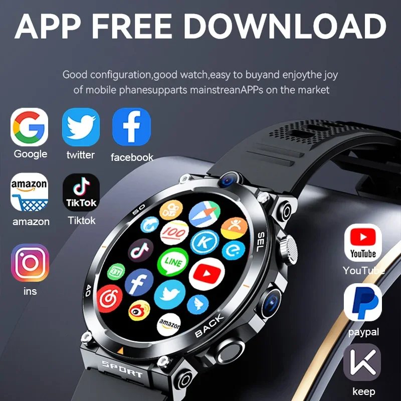 1.39-inch 4G Network SIM Card Smart Watch Dual Camera GPS Wifi NFC Rugged 64G-ROM Google Play IP67 Android Men Women Smartwatch 1.39-inch 4G Network SIM Card Smart Watch Dual Camera GPS Wifi NFC Rugged 64G-ROM Google Play IP67 Android Men Women Smartwatch