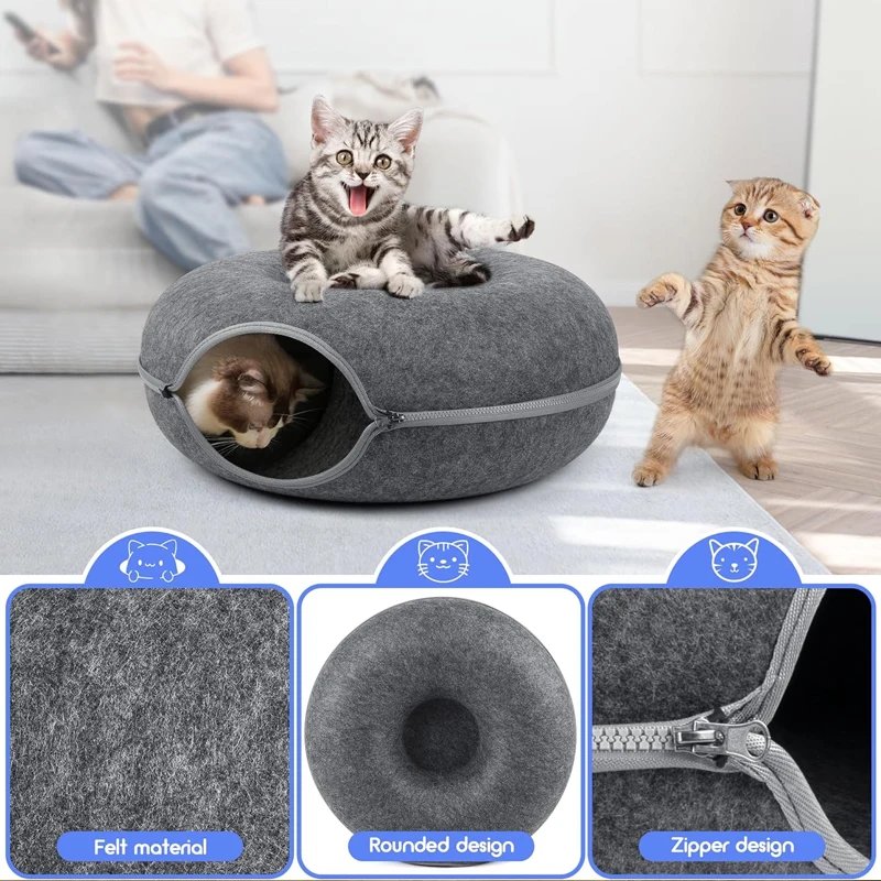 Donut Pet Cat Tunnel Interactive Bed Toy House Cat Bed Dual-use Felt Indoor Cat House Kitten Sports Equipment Cat Supplies Donut Pet Cat Tunnel Interactive Bed Toy House Cat Bed Dual-use Felt Indoor Cat House Kitten Sports Equipment Cat Supplies