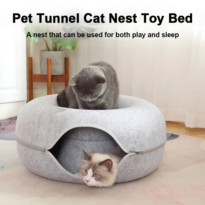 Donut Pet Cat Tunnel Interactive Bed Toy House Cat Bed Dual-use Felt Indoor Cat House Kitten Sports Equipment Cat Supplies Donut Pet Cat Tunnel Interactive Bed Toy House Cat Bed Dual-use Felt Indoor Cat House Kitten Sports Equipment Cat Supplies