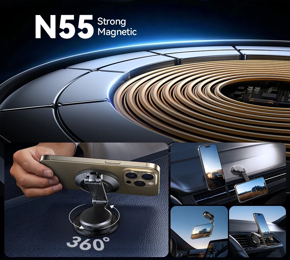 Phone 360° Adjustable Wireless Charging - Magnetic Car Phone Holder - 15W Wireless Charging & 360° Adjustable Mount