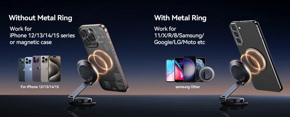 Joyroom Magnetic Car Phone Holder 15W Wireless Charging Phone Mount N55 Strong Magnet 360°Rotation Foldable Phone Holder 4.7-7‘‘