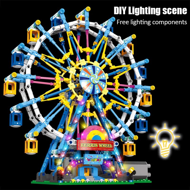 ZKZC City Friends MOC Rotating Ferris Wheel Building Blocks Electric Bricks with Light Toys for Children Christmas Gifts ZKZC City Friends MOC Rotating Ferris Wheel Building Blocks Electric Bricks with Light Toys for Children Christmas Gifts