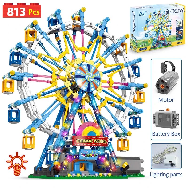 ZKZC City Friends MOC Rotating Ferris Wheel Building Blocks Electric Bricks with Light Toys for Children Christmas Gifts ZKZC City Friends MOC Rotating Ferris Wheel Building Blocks Electric Bricks with Light Toys for Children Christmas Gifts