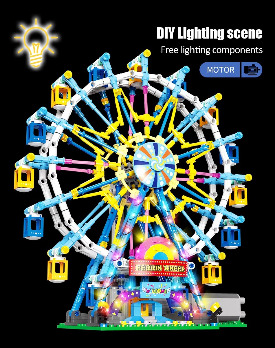 ZKZC City Friends MOC Rotating Ferris Wheel Building Blocks Electric Bricks with Light Toys for Children Christmas Gifts ZKZC City Friends MOC Rotating Ferris Wheel Building Blocks Electric Bricks with Light Toys for Children Christmas Gifts