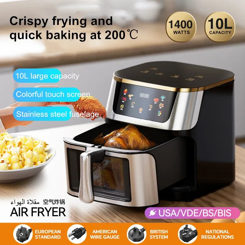 10L Stainless Steel visual Air Fryer Intelligent Large Capacity Electric Frying Pan Household Kitchen Black And Sliver Touch 10L Stainless Steel visual Air Fryer Intelligent Large Capacity Electric Frying Pan Household Kitchen Black And Sliver Touch