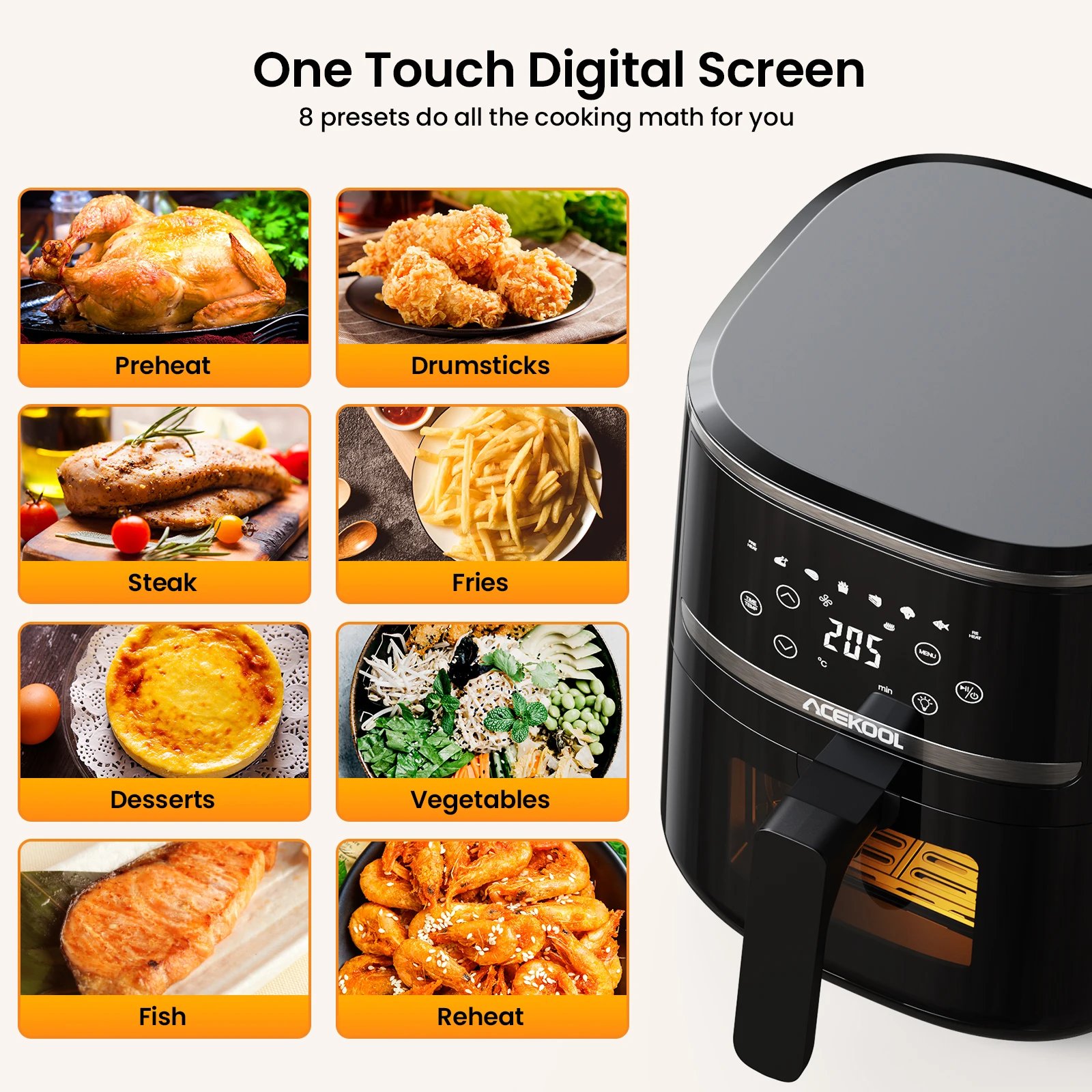 Air Fryer 5 Quart, Digital Display Air Fryer Toaster Oven Combo with 8 Cooking Presets Oilless Cooker for Quick Meal Air Fryer 5 Quart, Digital Display Air Fryer Toaster Oven Combo with 8 Cooking Presets Oilless Cooker for Quick Meal