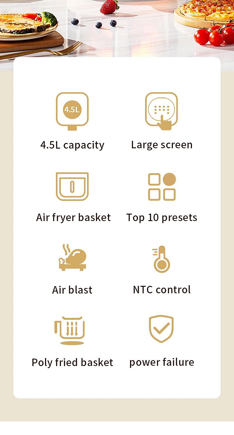 Smart Electric Air Fryer Large Capacity Convection Oven Deep Fryer Without Oil Kitchen 360°Baking Viewable Window Home Applianc