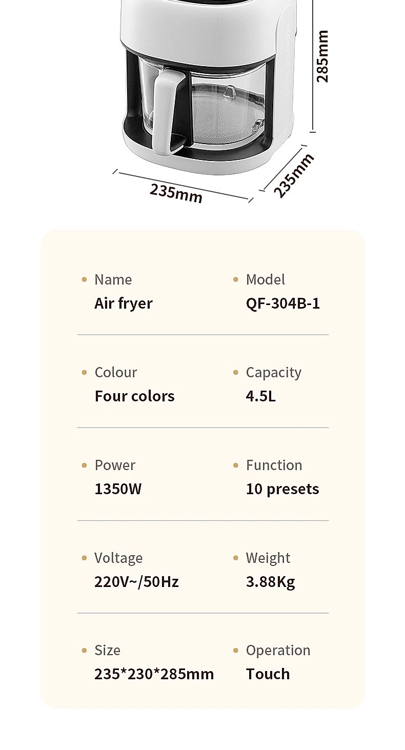 Smart Electric Air Fryer Large Capacity Convection Oven Deep Fryer Without Oil Kitchen 360°Baking Viewable Window Home Applianc