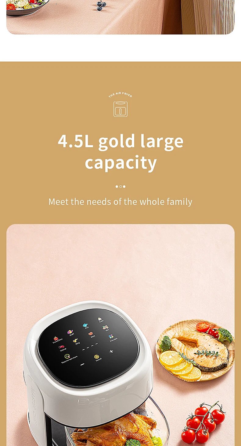 Smart Electric Air Fryer Large Capacity Convection Oven Deep Fryer Without Oil Kitchen 360°Baking Viewable Window Home Applianc