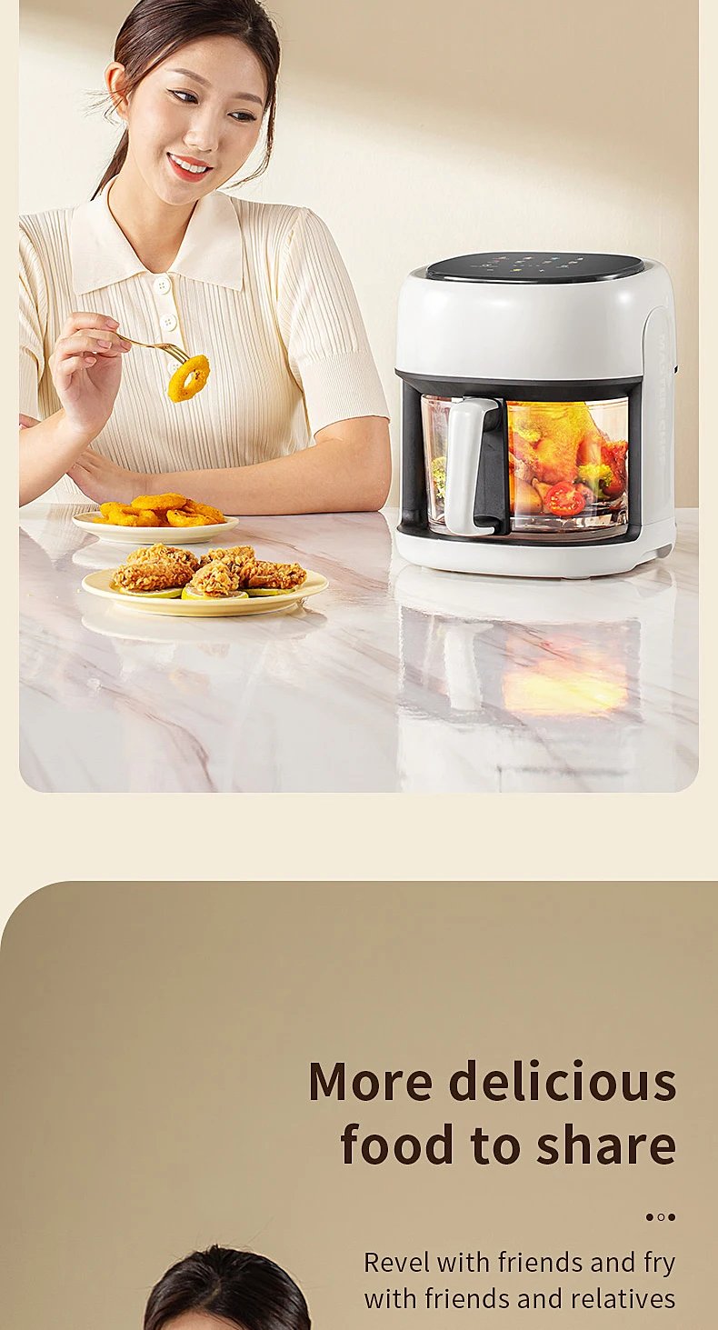 Smart Electric Air Fryer Large Capacity Convection Oven Deep Fryer Without Oil Kitchen 360°Baking Viewable Window Home Applianc