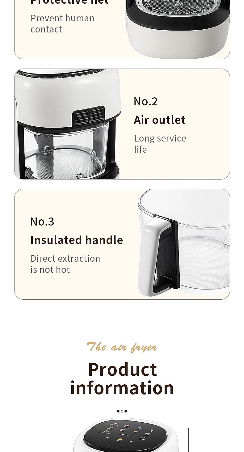 Smart Electric Air Fryer Large Capacity Convection Oven Deep Fryer Without Oil Kitchen 360°Baking Viewable Window Home Applianc