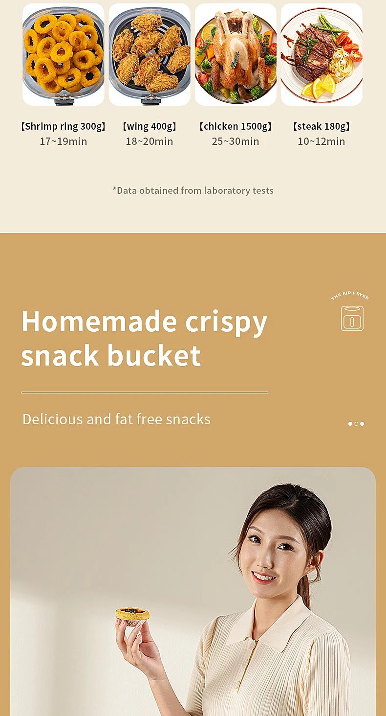 Smart Electric Air Fryer Large Capacity Convection Oven Deep Fryer Without Oil Kitchen 360°Baking Viewable Window Home Applianc