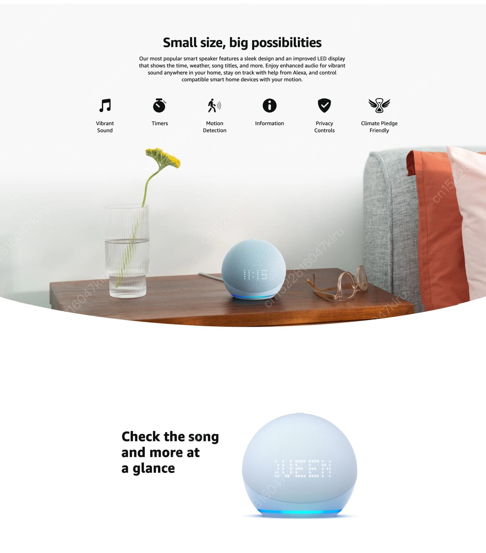Original Alexa Echo Dot 5th Generation Smart Mini Wifi Home BT Alexa Speaker Horn with Sound Control Voice Assistant and Clock