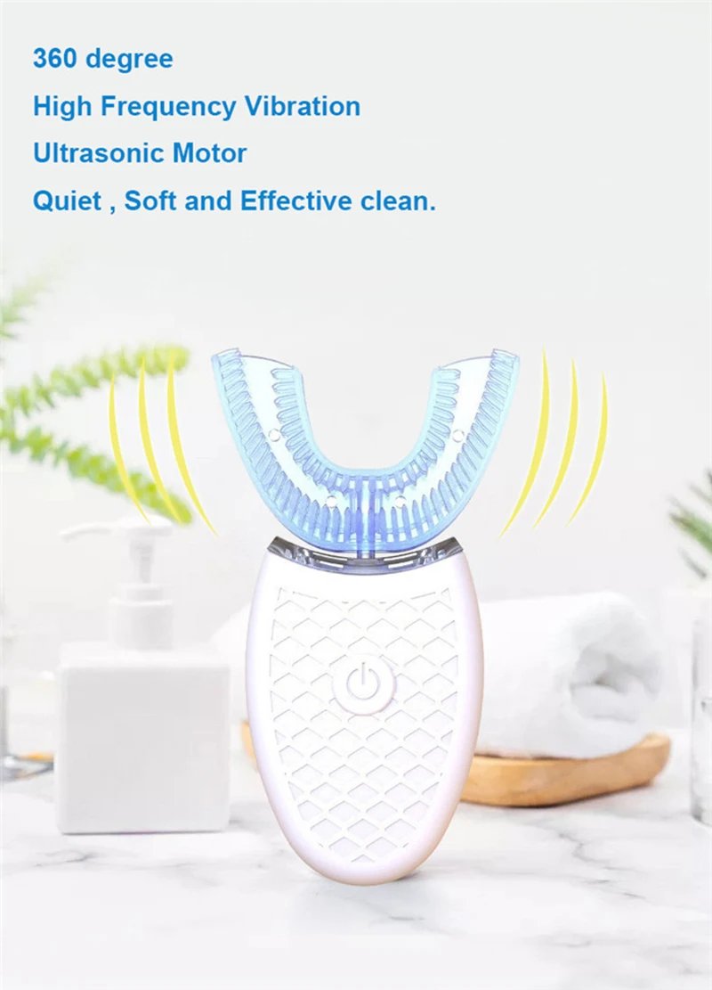 Household Portable Electric Sonic Head Toothbrush U Shape Automatic Waterproof 360 Degrees Intelligent Toothbrush Automatic Electric U-Shaped Toothbrush – Kids & Adults