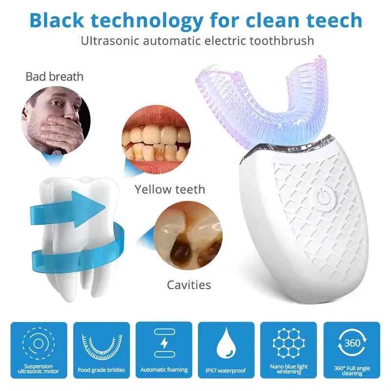 Household Portable Electric Sonic Head Toothbrush U Shape Automatic Waterproof 360 Degrees Intelligent Toothbrush Household Portable Electric Sonic Head Toothbrush U Shape Automatic Waterproof 360 Degrees Intelligent Toothbrush