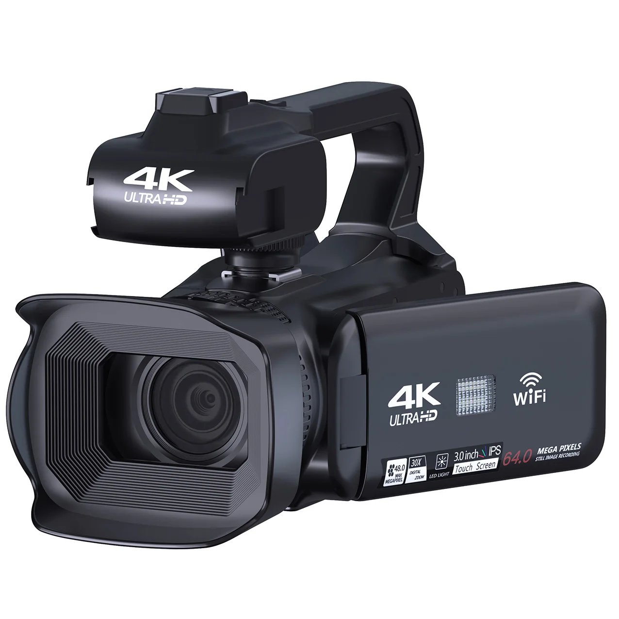 4K Digital Camera 64MP 18X Zoom 4″ Touch Screen WiFi with Stabilizer & Hood Charge While Recording 4K Digital Camera 64MP 18X Zoom 4