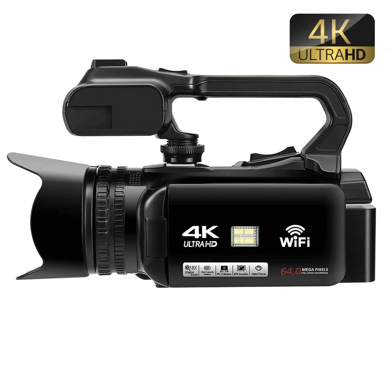 4K Digital Camera 64MP 18X Zoom 4″ Touch Screen WiFi with Stabilizer & Hood Charge While Recording 4K Digital Camera 64MP 18X Zoom 4