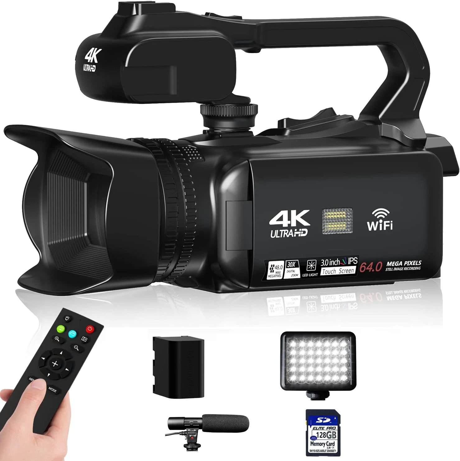 4K Digital Camera 64MP 18X Zoom 4″ Touch Screen WiFi with Stabilizer & Hood Charge While Recording 4K Digital Camera 64MP 18X Zoom 4