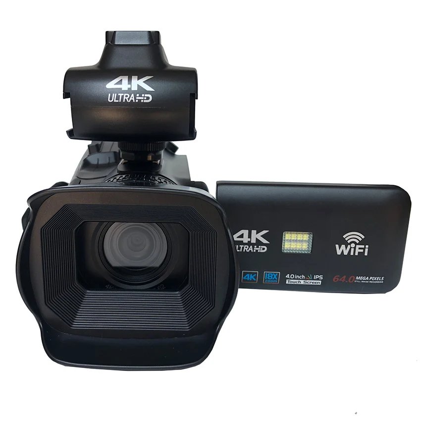 4K Digital Camera 64MP 18X Zoom 4″ Touch Screen WiFi with Stabilizer & Hood Charge While Recording 4K Digital Camera 64MP 18X Zoom 4