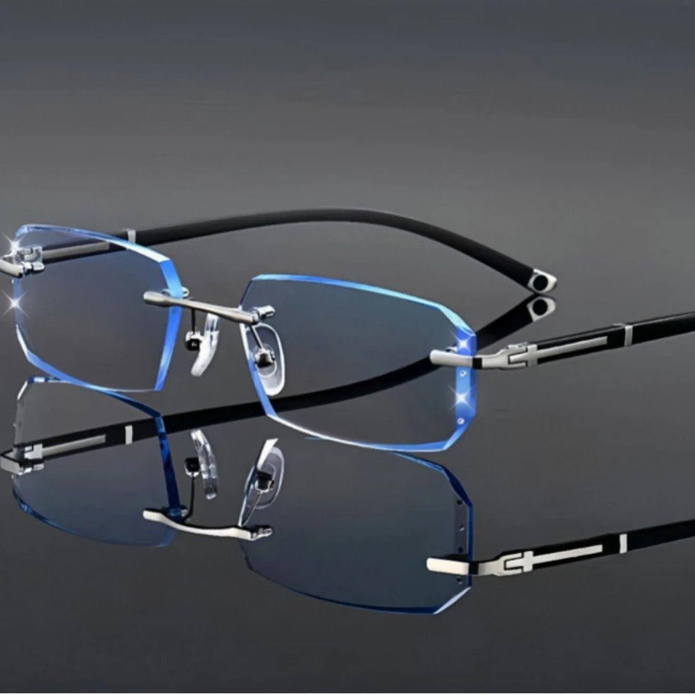 Fashionable frameless blue light blocking reading glasses for men, business style, photochromic for elderly. Fashionable frameless blue light blocking reading glasses for men, business style, photochromic for elderly.