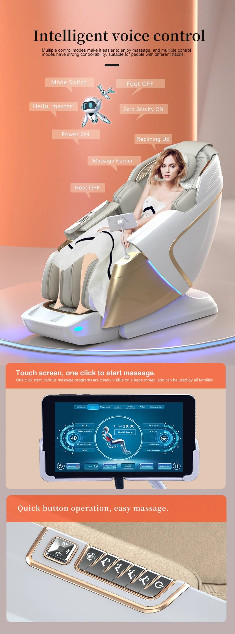 4D+4D Electric Massage Chair Full Body 24 Modes Zero Gravity SL-Track Shiatsu Smart Auto Massage Chairs with Heat System Massage 4D+4D Electric Massage Chair Full Body 24 Modes Zero Gravity SL-Track Shiatsu Smart Auto Massage Chairs with Heat System Massage