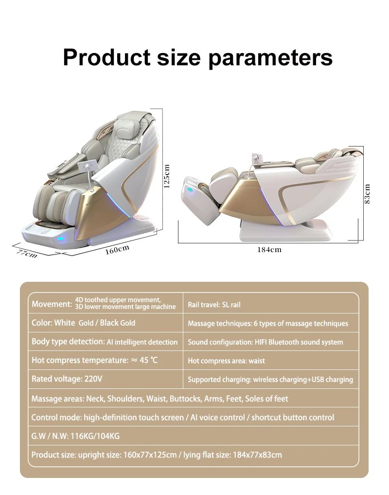 4D+4D Electric Massage Chair Full Body 24 Modes Zero Gravity SL-Track Shiatsu Smart Auto Massage Chairs with Heat System Massage 4D+4D Electric Massage Chair Full Body 24 Modes Zero Gravity SL-Track Shiatsu Smart Auto Massage Chairs with Heat System Massage