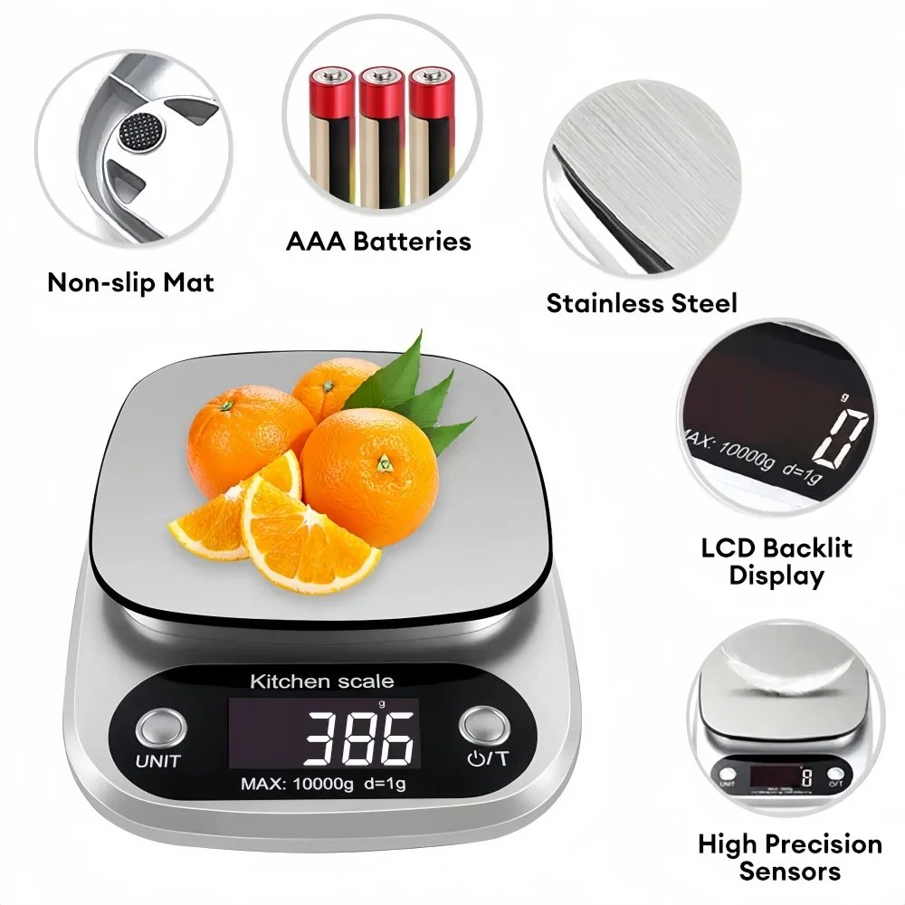 Digital Kitchen Scale Stainless Steel LCD Electronic Food Scale Jewelry Coffee Baking Portable High-quality Kitchen Tool 10kg/1g Digital Kitchen Scale Stainless Steel LCD Electronic Food Scale Jewelry Coffee Baking Portable High-quality Kitchen Tool 10kg/1g